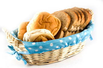 blue basket with brown bread