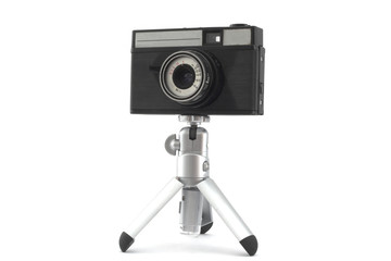 vintage camera on tripod