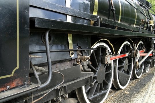 Front side of a vintage steam train 