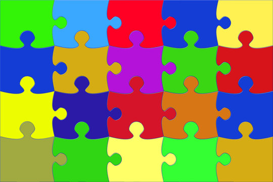 Illustration with the multi coloured puzzle elements