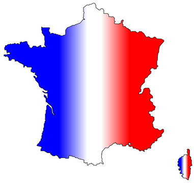 Carte de France avec couleurs du drapeau en dégradé