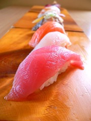 Sushi placed in a row