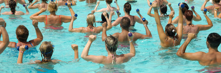 People are doing water aerobic in pool - 3899489