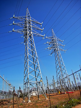 Power line poles from an electrical substation in spain