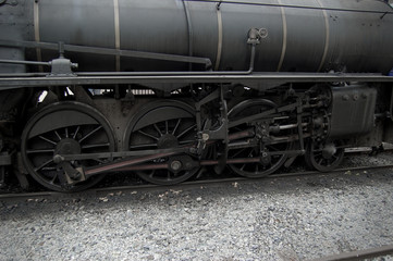Fototapeta na wymiar Antique locomotive. Machinery of the wheels