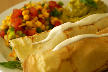 Tortillas, tomato salsa and guacamole