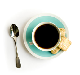 Cup of black coffee on white background