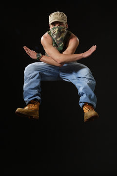 jumping up krump style dancer