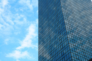A perspective view of commercial building over sky
