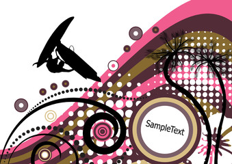 Fototapeta premium groovy grunge vector tropical design with windsurfer in the air