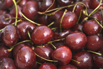 Closeup on pile of red tasty cherries