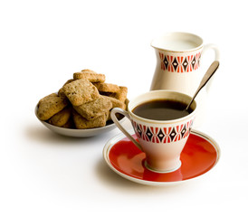 Cup of black coffee on white background