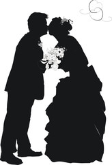 illustration with wedding couple silhouette