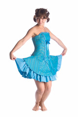 dancing girl in blue dress isolated on white background © Oleg Kozlov