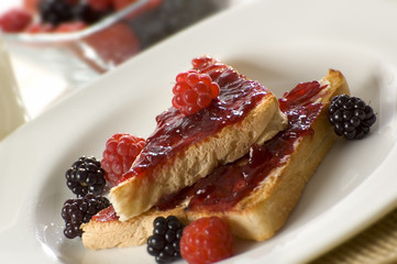 toast with raspberry jam close up shoot