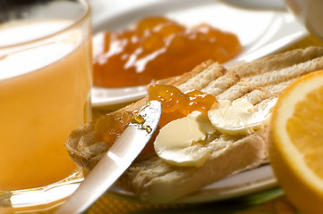 toast with apricot jam and butter close up shoot
