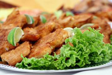 schnitzel served - delicious dinner and vegetable