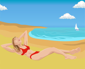Fototapeta na wymiar woman sunbathing on a beach.