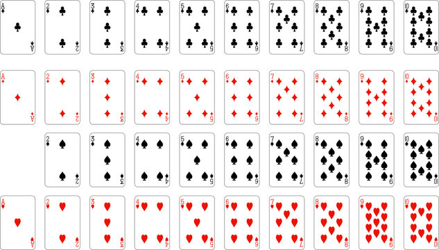  Numbers playing cards (excluding ace of spades)