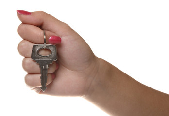 Handing over the keys on white background