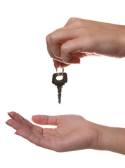 Handing over the keys on white background