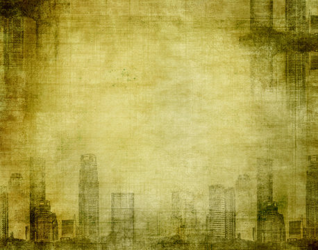 grunge city - textured frame with cityscape