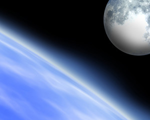 Earth horizon with moon on the background