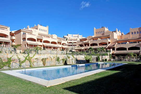 Sunny apartment block on Spanish urbanisation 