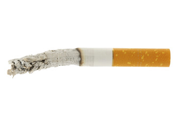 Burned-out cigarette isolated over a white background