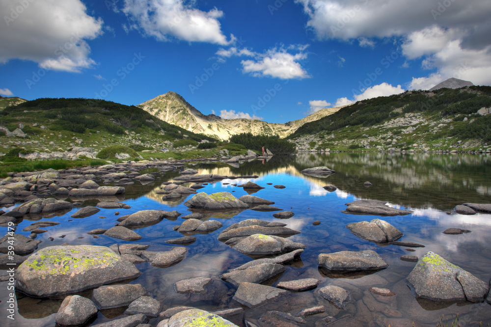 Wall mural glacial lake zabecko with hvoinat peak at national park pirin