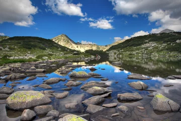 Fototapeten Glacial lake Zabecko with Hvoinat peak at national park Pirin © Ljupco Smokovski