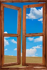 Foto op Plexiglas Window frame with a beautiful landscape background © Ljupco Smokovski