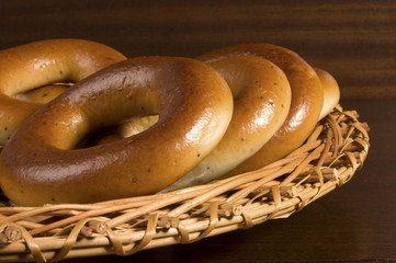 Bagels on wicker plate