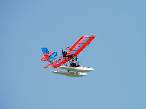 Ultralight airplane in flight