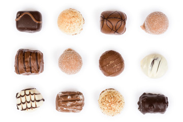Chocolates on white