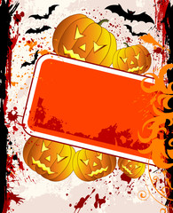 Halloween background with bats & pumpkin, vector
