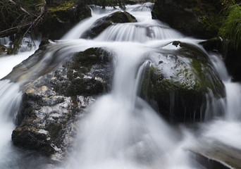 Cascading waterfall moving towards the camera