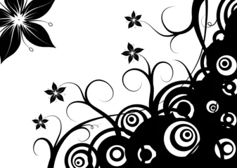 Fototapete Blumen schwarz und weiß Abstrakte Retro-Kreise &amp  Blumen, Vektorillustration