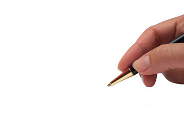 Hand signing on white background