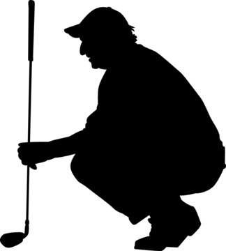 black silhouette golfer preparing to putt clip art preview
