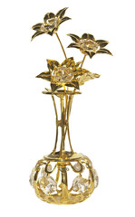golden decorative vase with flowers and gemstones