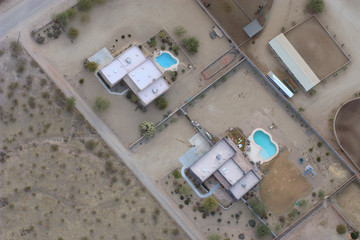 Aerial view of desert homes in Tuscon, Arizona.