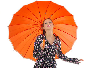 Young girl with orange  umbrella