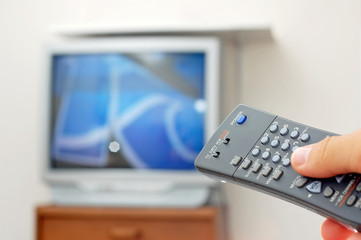 Photo of a TV remote control.