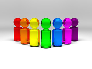 symbolic people in rainbow colors standing in semicircle