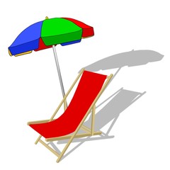 Liegestuhl und Sonnenschirm