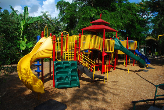 Colorful modern playground at scenic Miami park
