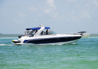 Powerboat at sea for leisurely outdoor weekend fun