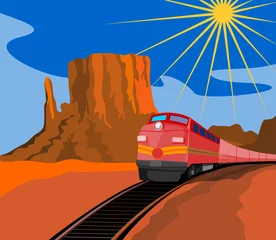 Papier Peint photo Far West Train voyageant avec canyon en arrière-plan