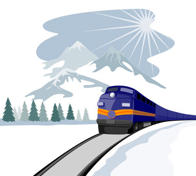 Fototapeta Train travelling during winter